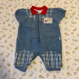 Vintage Little Me Denim Onesie 6M Infant Baby Slugger Baseball 100% Cotton